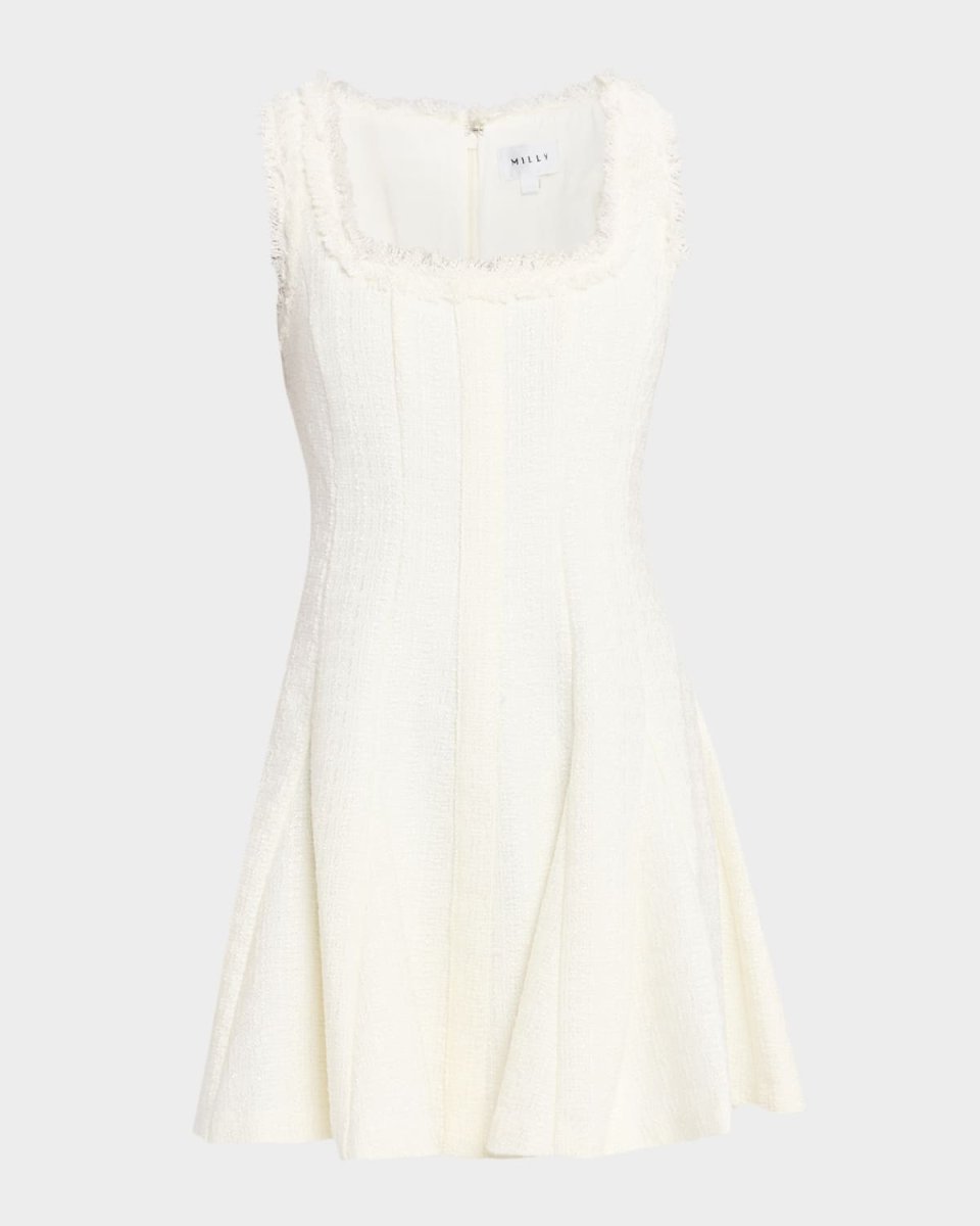 Juniper Fringe-Trim Godet Boucle Mini Dress